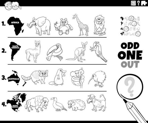 Black White Cartoon Illustration Odd One Oute Picture Row Educational — Stockvector