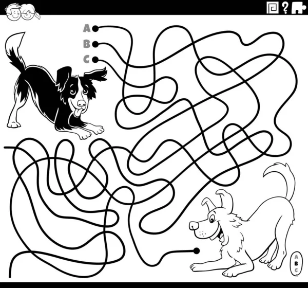 Schwarz Weißer Cartoon Illustration Von Linien Labyrinth Puzzle Spiel Mit — Stockvektor