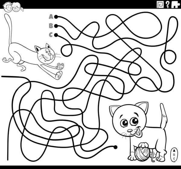 Dibujos Animados Blanco Negro Ilustración Líneas Laberinto Juego Puzzle Con — Vector de stock