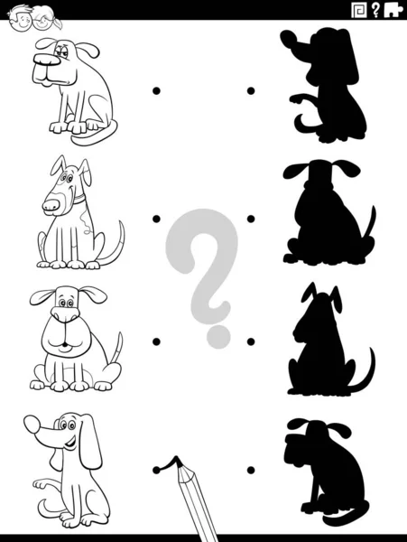 Black White Cartoon Illustration Match Right Shadows Pictures Educational Game - Stok Vektor