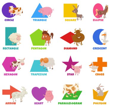 Anaokulu ve İlköğretim Çağı Çocukları İçin Güzel Çiftlik Hayvanları Karakterleri ile Geometrik Şekillerin Eğitici Çizgi Filmleri