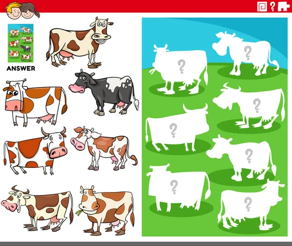 Γελοιογραφία Εικονογράφηση Των Αντικειμένων Αγώνα Και Σωστό Σχήμα Σιλουέτα Αγελάδες — Διανυσματικό Αρχείο