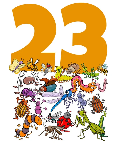 Cartoon Illustration Von Nummer Dreiundzwanzig Mit Lustigen Insekten Tierfiguren Gruppe — Stockvektor