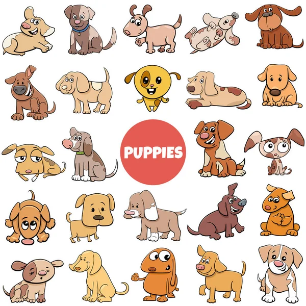 Cartoon Illustration Puppy Dog Comic Animal Characters Big Set — Stockový vektor