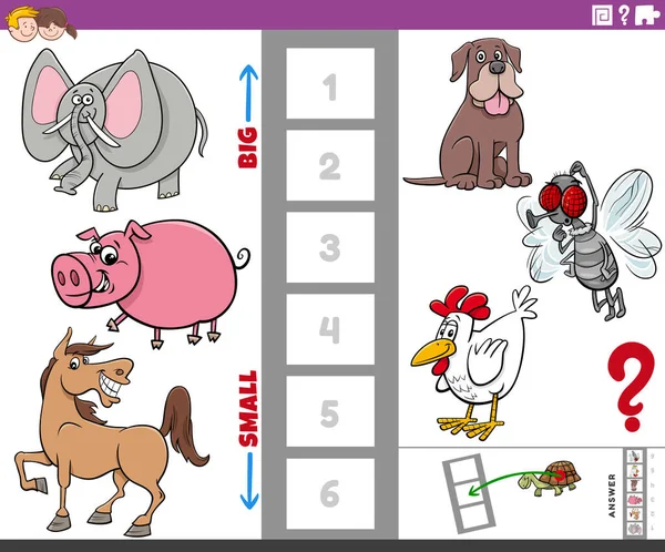 Çocuklar için Çizgi Roman Karakterleri Olan En Büyük ve En Küçük Hayvan Türlerini Bulma Eğitimsel Görevinin Çizgi FilmleriName