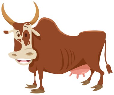 Komik Zebu Sığır Çiftliği Hayvan Karakteri veya Kutsal İnek Çizgi Filmi