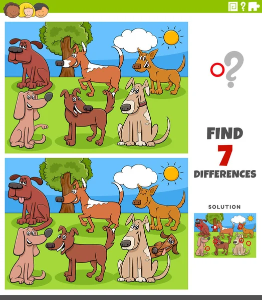 Cartoon Illustration Finding Differences Pictures Educational Game Children Comic Dogs — Stock Vector