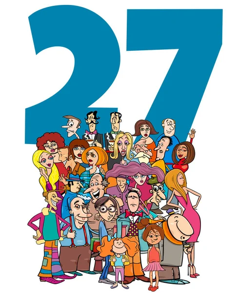 Мультиплікаційна Ілюстрація Номер Двадцять Сім Дітей Кумедними Персонажами Групи — стоковий вектор