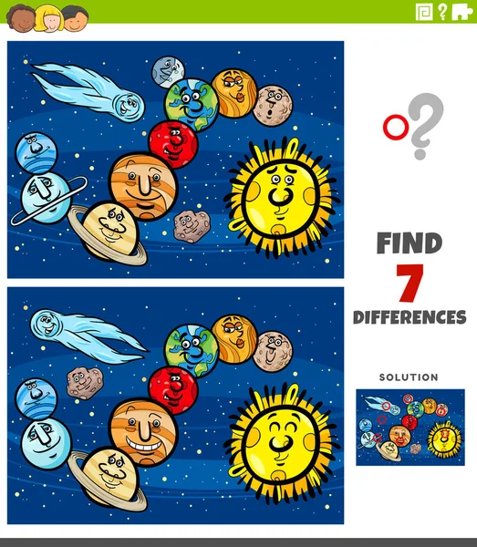 Cartoon Illustration Finding Differences Pictures Educational Game Children Comic Planets — Stockový vektor