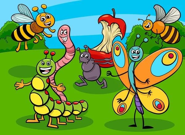 Cartoon Illustration Funny Serangga Dan Bugs Animal Characters Group - Stok Vektor