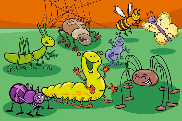 かわいい昆虫と虫の漫画イラスト動物キャラクターグループ — ストックベクタ