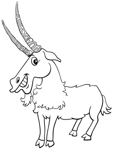 Inggris Black White Cartoon Illustration Funny Goat Farm Animal Capricorn - Stok Vektor