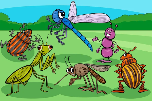 Illustration Dessins Animés Insectes Insectes Funny Animal Characters Group — Image vectorielle