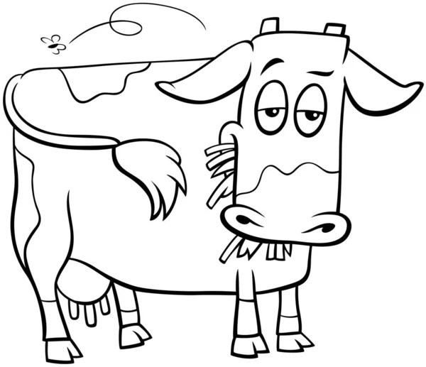 Svart Och Vit Tecknad Illustration Spotted Cow Farm Djur Teckningar — Stock vektor