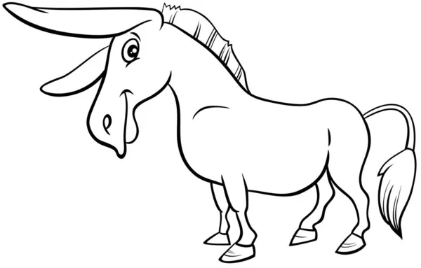 Dibujos Animados Blanco Negro Ilustración Divertido Burro Granja Animal Personaje — Archivo Imágenes Vectoriales