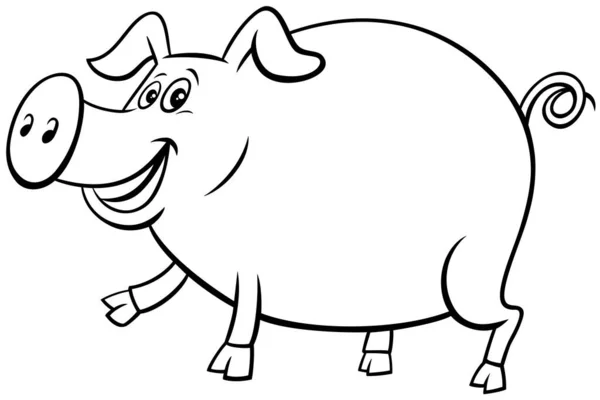 Black White Cartoon Illustration Happy Pig Comic Farm Animal Character — Stock Vector