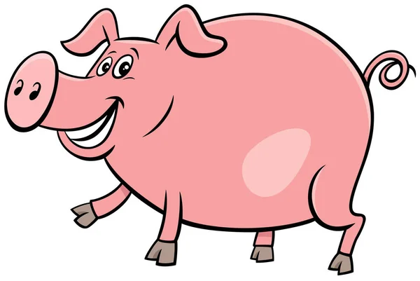 Ilustração Dos Desenhos Animados Happy Pig Comic Farm Animal Character — Vetor de Stock