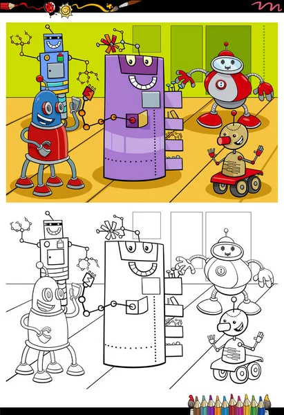 Premium Vector  Cartoon robots and droids math game worksheet quiz