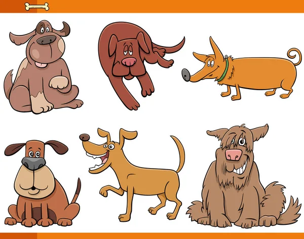 Ilustracja Komiksu Happy Dogs Puppies Comic Animal Characters Set — Wektor stockowy