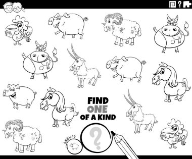 Çizgi Roman Çiftliği Hayvan Karakterleri Boyama Sayfası ile Bir Nazik Resim Eğitim Oyununun Siyah ve Beyaz Çizgi Film Çizimi