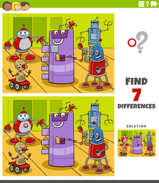 具有漫画机器人角色的儿童图片教育游戏差异的卡通图解 — 图库矢量图片