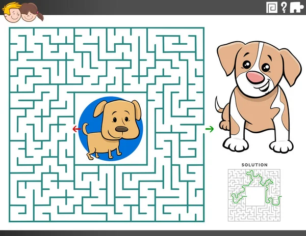 Cartoon Illustration Educational Maze Puzzle Game Children Puppies — 스톡 벡터