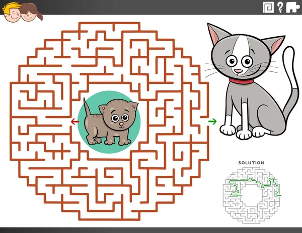 Karikatura Ilustrace Vzdělávací Bludiště Puzzle Hra Pro Děti Koťaty — Stockový vektor