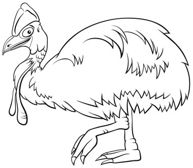 Komik Cassowary Kuş Karakteri Çizgi Roman Sayfasının Siyah ve Beyaz Çizgi Filmleri