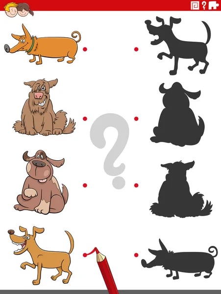Cartoon Illustration Match Right Shadows Pictures Educational Task Kids Dogs - Stok Vektor