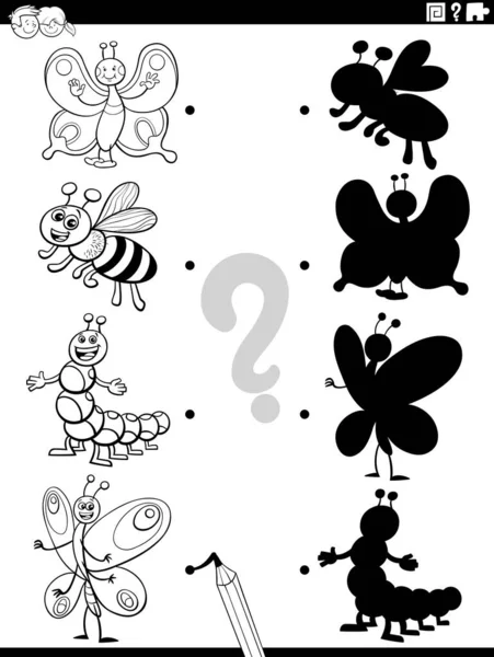 Black White Cartoon Illustration Match Right Shadows Pictures Educational Task — Stock Vector