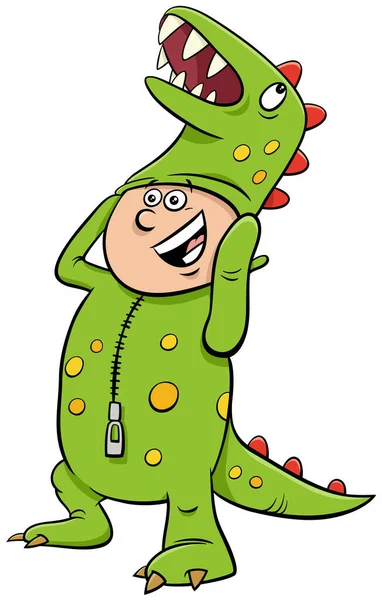 Cartoon Illustration Kid Boy Dragon Dinosaur Costume Halloween Party Masked — Stockový vektor