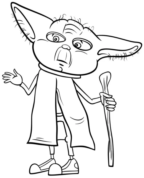 Black White Cartoon Illustration Kid Boy Master Yoda Kostým Halloween — Stockový vektor