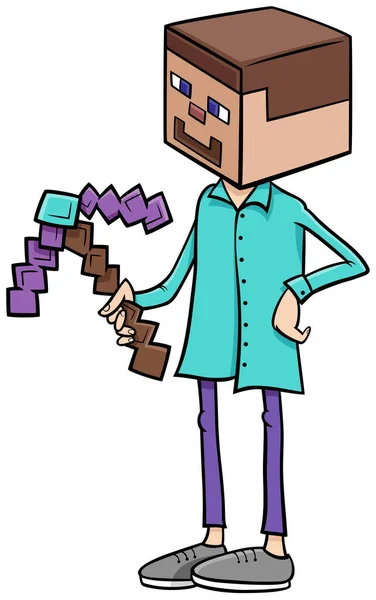 Cartoon Illustration Boy Steve Minecraft Jelmez Halloween Party Vagy Maszkos — Stock Vector