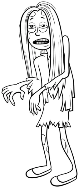 Black White Cartoon Illustration Girl Zombi Costume Сайті Halloween Party — стоковий вектор