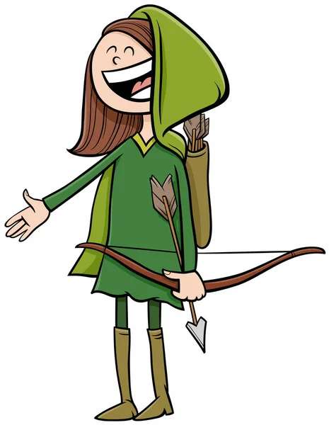 Tecknad Illustration Flicka Robin Hood Eller Archer Kostym Halloween Party — Stock vektor