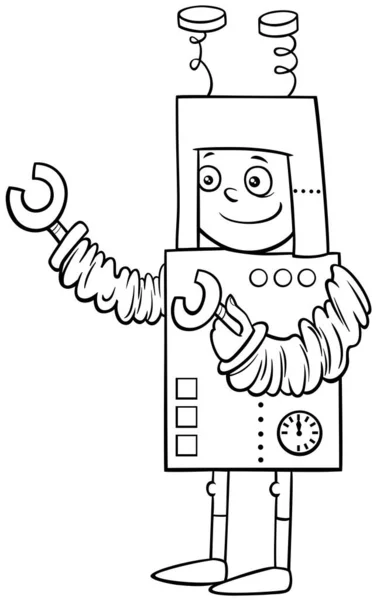 Schwarz Weiße Cartoon Illustration Von Kid Boy Roboterkostüm Bei Der — Stockvektor