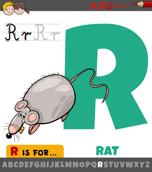 Educational Cartoon Illustration Letter Alphabet Rat Animal Children — Stock Vector