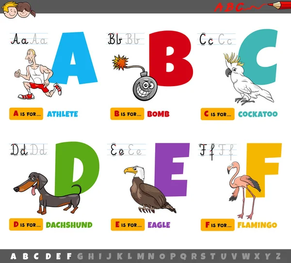 Cartoon Illustration Capital Letters Alphabet Educational Set Reading Writing Practise - Stok Vektor