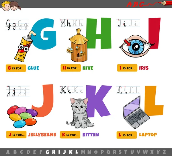 Cartoon Illustration Capital Letters Alphabet Educational Set Reading Writing Learning - Stok Vektor