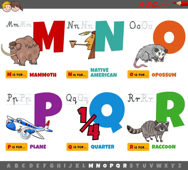 Cartoon Illustration Capital Letters Alfabet Educatieve Set Voor Lezen Schrijven — Stockvector