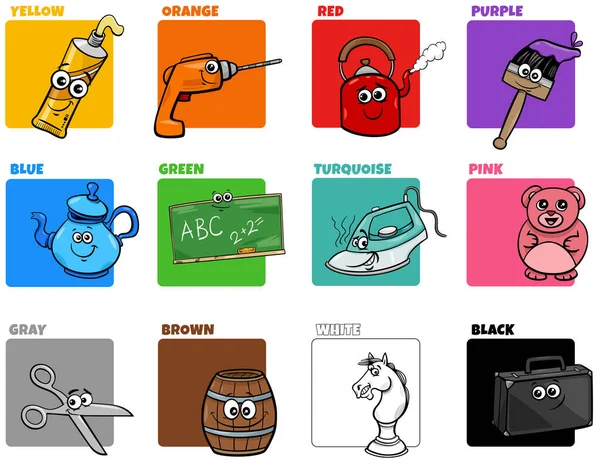 Cartoon Illustration Basic Colors Comic Object Characters Educational Set — Stockový vektor