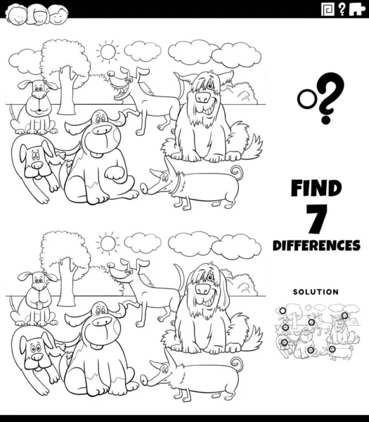 Black White Cartoon Illustration Finding Differences Pictures Educational Game Kids - Stok Vektor