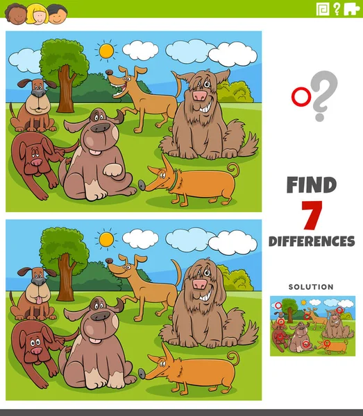 Cartoon Illustration Finding Differences Pictures Educational Game Kids Comic Dogs — стоковый вектор