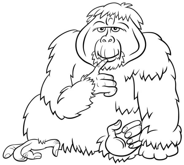 Dibujos Animados Blanco Negro Ilustración Divertido Orangután Mono Animal Salvaje — Vector de stock