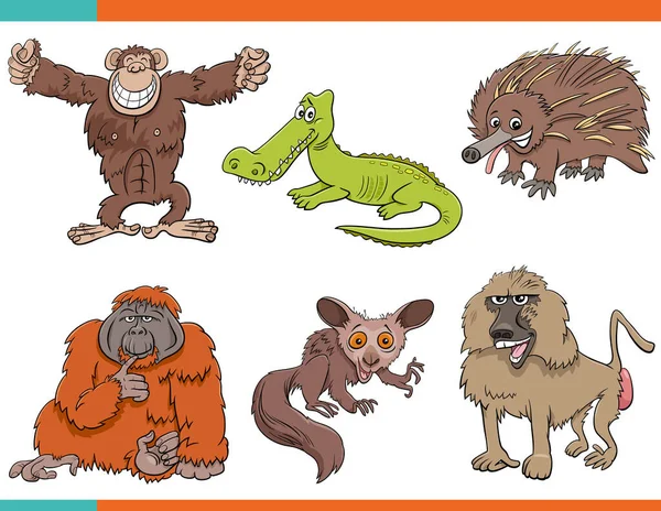 Dibujos Animados Ilustración Animales Salvajes Juego Personajes Cómicos — Vector de stock