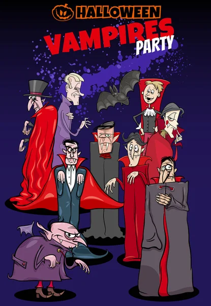 Cartoon Illustration Von Halloween Holiday Vampire Party Poster Oder Einladungsdesign — Stockvektor