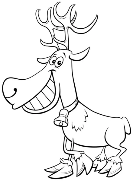 Black White Cartoon Illustration Christmas Reindeer Character Coloring Book Page — 스톡 벡터