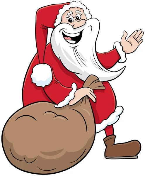 Cartoon Illustration Von Weihnachtsmann Weihnachtsfigur Mit Sack Voller Geschenke — Stockvektor