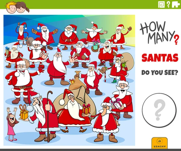Ilustracja Edukacyjnej Gry Liczącej Dla Dzieci Kreskówek Santa Clauses Christmas — Wektor stockowy