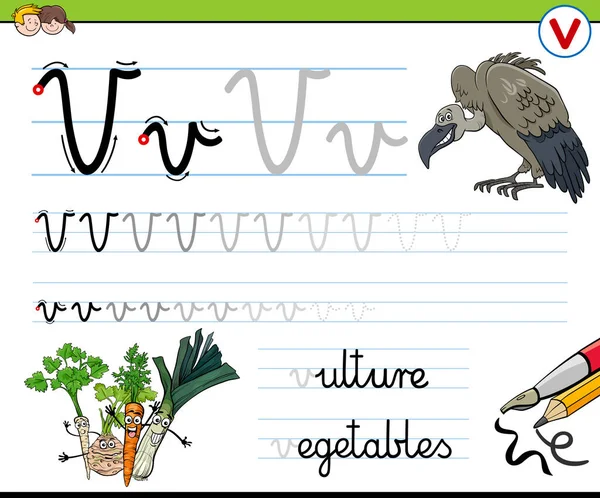 Ilustración Dibujos Animados Habilidades Escritura Practica Hoja Trabajo Con Letra — Archivo Imágenes Vectoriales